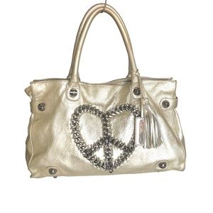 Betsey Johnson Peace & Love Metallic Gold Leather Shoulder Bag Women’s